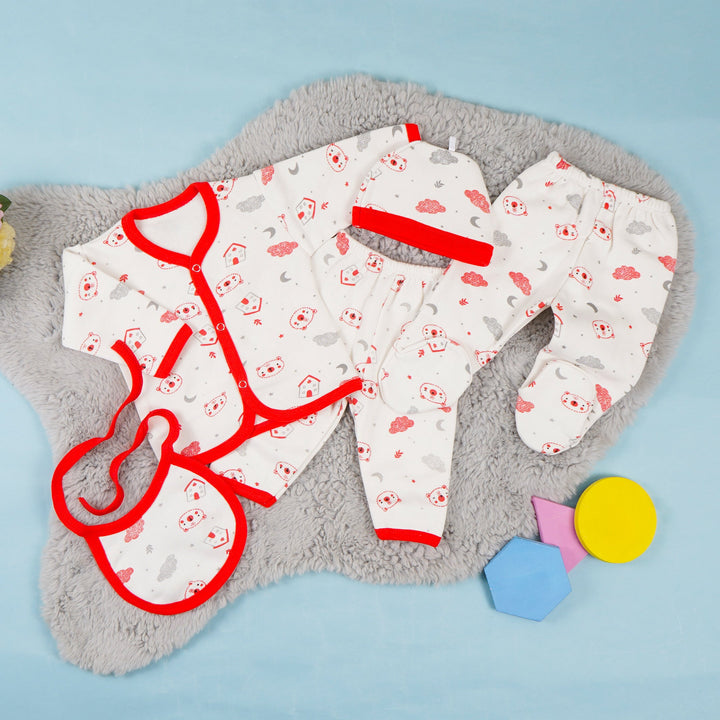 OOLAA BABY GIFT SET 5 PCS FLEECE BEAR RED (NB)