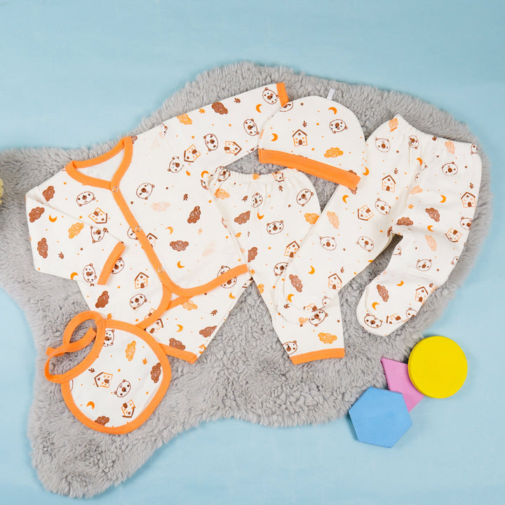 OOLAA BABY GIFT SET 5 PCS FLEECE BEAR PEACH (NB)