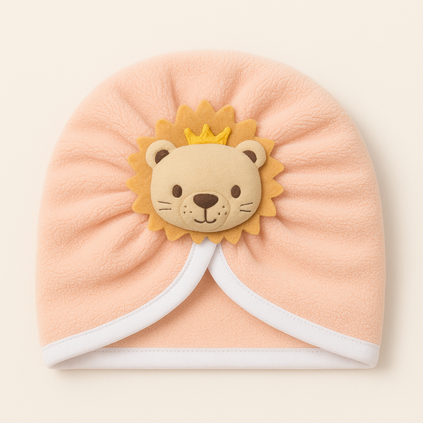 Baby Fleece Turban Cap Lion Peach - Sunshine