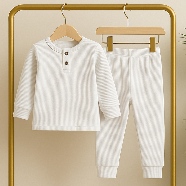 Kids Ribbed Henley Pajama Set White - Oolaa