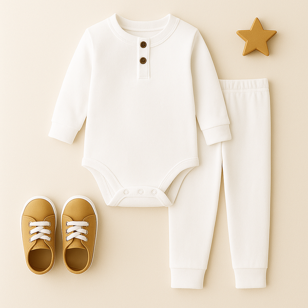 Baby Warm Full Sleeves Bodysuit & Pajama Set White - Oolaa