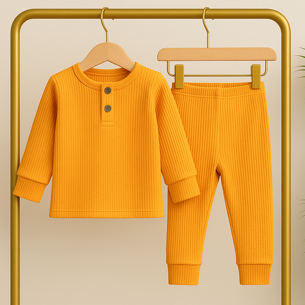 Kids Ribbed Henley Pajama Set Orange - Oolaa