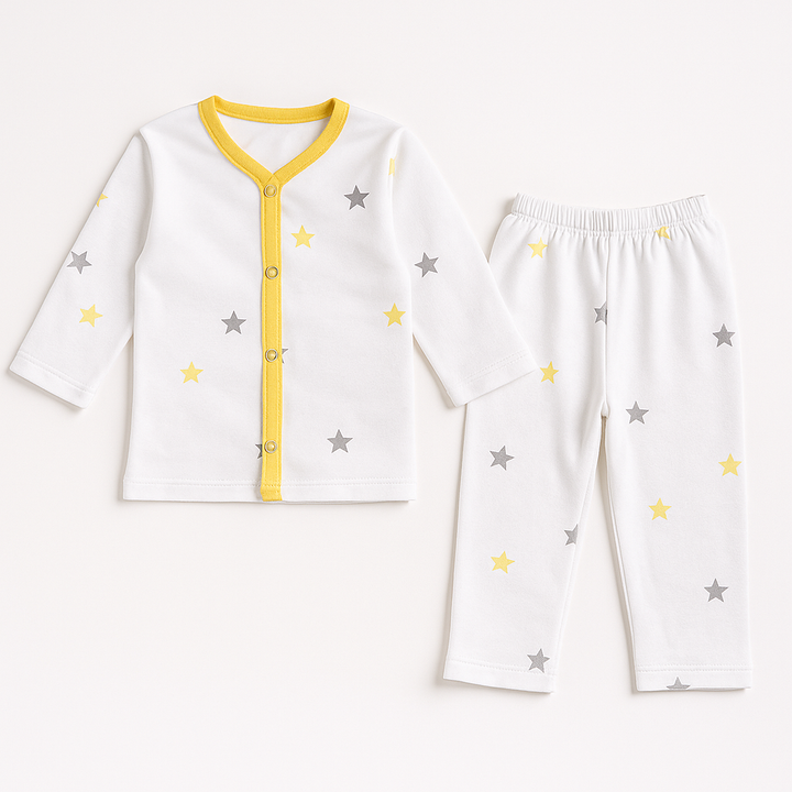 OOLAA KIDS COTTON SLEEPSUIT STARS YELLOW 2-3Y