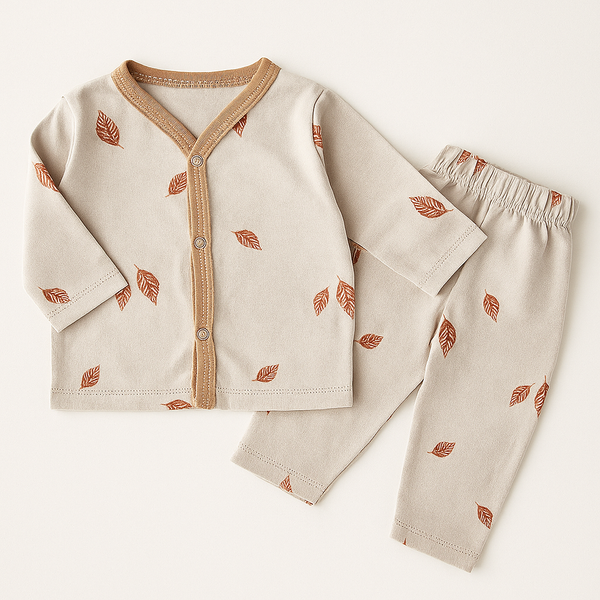 OOLAA KIDS COTTON SLEEPSUIT LEAVES BEIGE 2-3Y