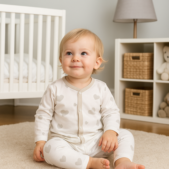 OOLAA KIDS COTTON SLEEPSUIT HEARTS GREY 2-3Y