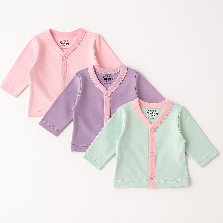 OOLAA BABY COTTON 3 PCS SHIRTS SET MULTI PINK 9-12M