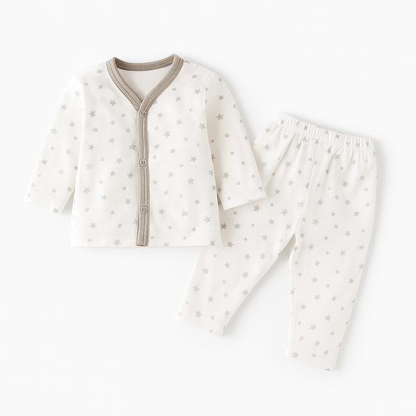 OOLAA KIDS COTTON SLEEPSUIT MINI STARS GREY 2-3Y