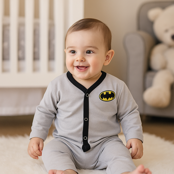 OOLAA KIDS COTTON SLEEPSUIT BATMAN LIGHT GREY 2-3Y