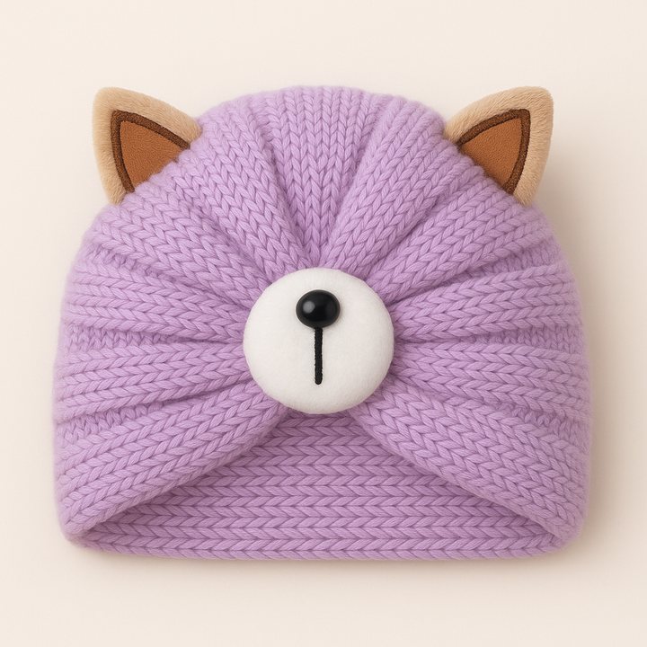 SUNSHINE BABY WOOLEN TURBAN CAP BEAR PURPLE