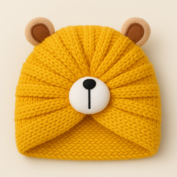 SUNSHINE BABY WOOLEN TURBAN CAP BEAR YELLOW