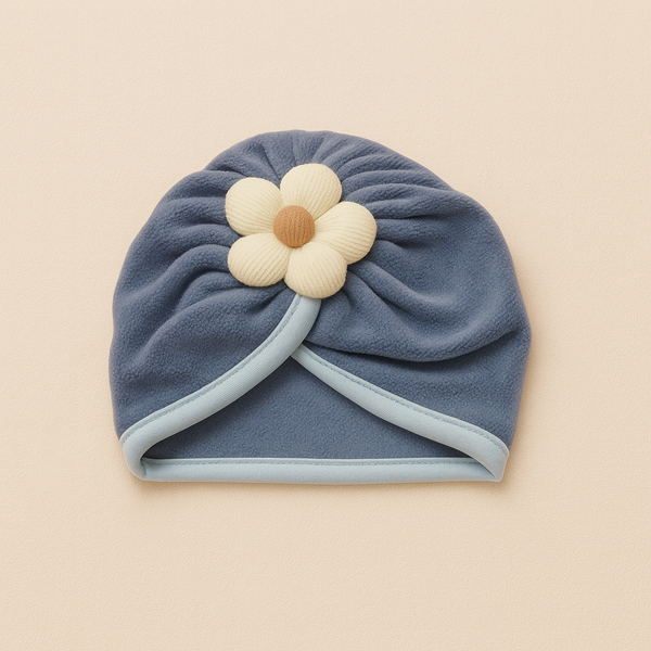 SUNSHINE BABY WINTER TURBAN CAP FLOWER GREY