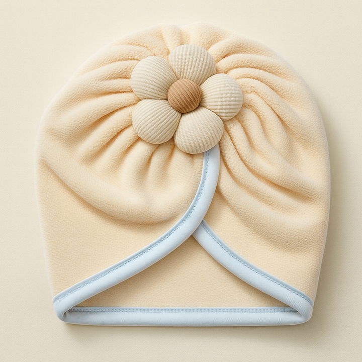 SUNSHINE BABY WINTER TURBAN CAP FLOWER VANILLA
