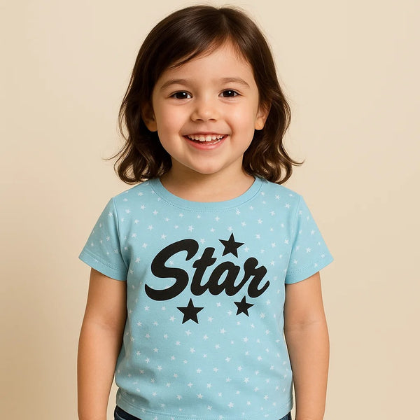 Kids Half-Sleeves T-Shirt Star Sky Blue - Mini Charm