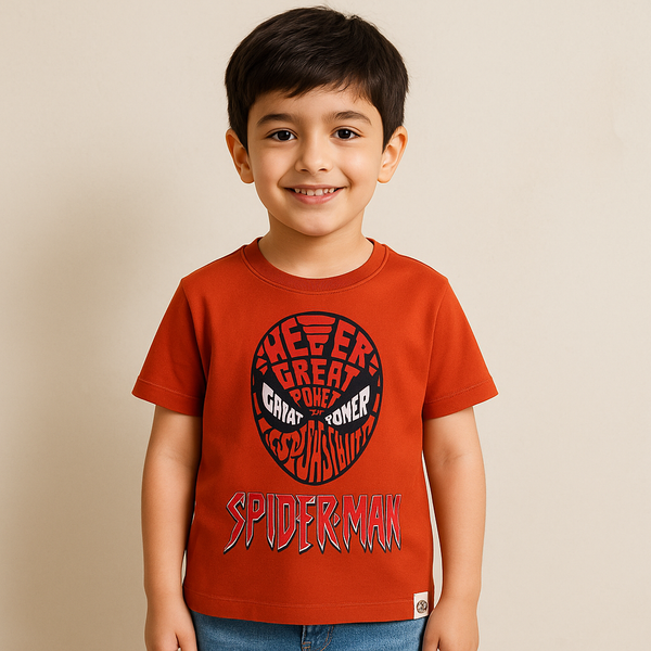 Kids Cotton T-Shirt Spiderman Dark Brown - Mini Champ