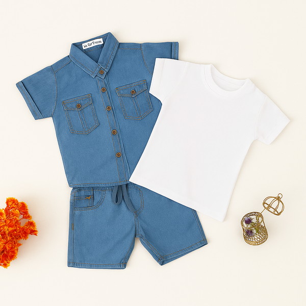 Baby Jeans Short & Shirt Pack Of 3 Jeans Blue - Mini Charm