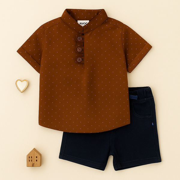 Kids Short & Shirt Set Jeans Dark Brown - Mini Charm
