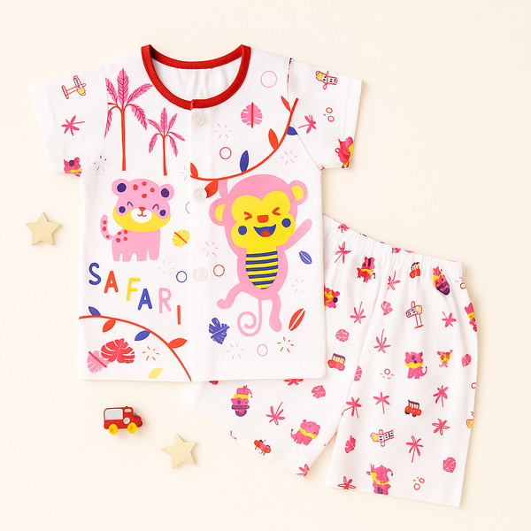 Baby Cotton Half Sleeves Sleepsuit Tiger Red (0-3 Months) - Sunshine