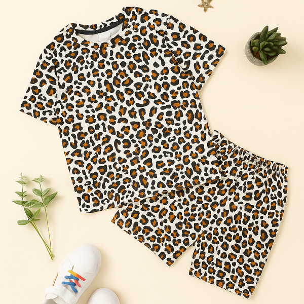 Kids T-Shirt & Short Set Leopard Beige - Mini Charm