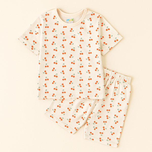 Kids T-Shirt & Short Set Cherry Off White - Mini Charm