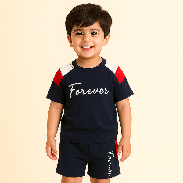 Kids Cotton T-Shirt & Short Set Forever Navy Blue - Mini Charm