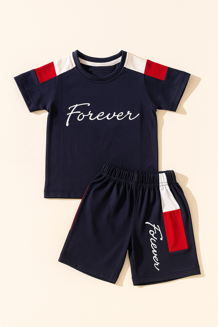 MINI CHARM KIDS COTTON SHORT & SHIRT FOREVER NAVY BLUE 4Y