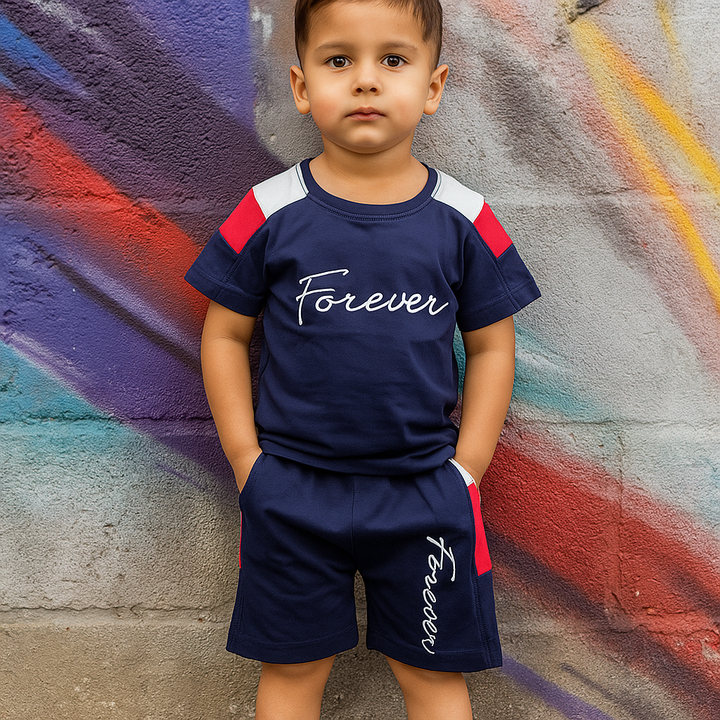 MINI CHARM KIDS COTTON SHORT & SHIRT FOREVER NAVY BLUE 4Y