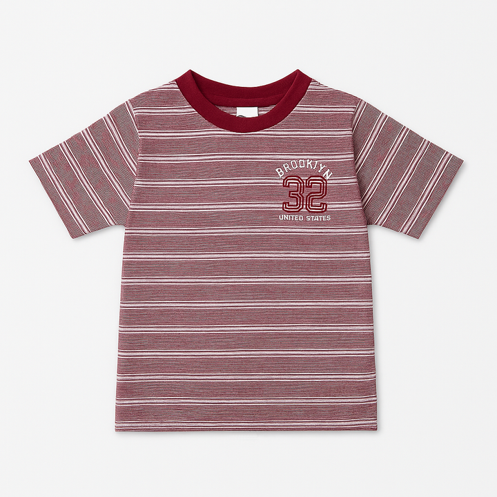 MINI CHARM KIDS NECK T -SHIRT ENGLISH STRIPES MAROON 5Y