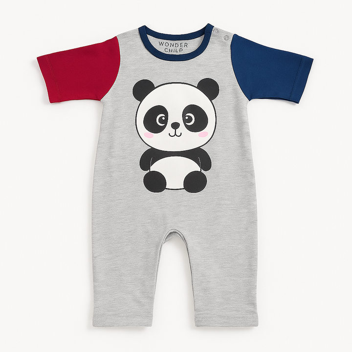 MINI CHARM BABY COTTON ROMPER PANDA GREY 18-24M
