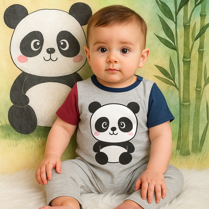 MINI CHARM BABY COTTON ROMPER PANDA GREY 18-24M