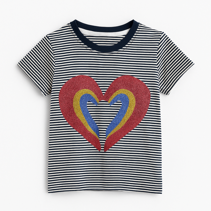 MINI CHARM KIDS T- SHIRT STRIPES HEART NAVY BLUE 9-10Y