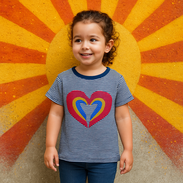 MINI CHARM KIDS T- SHIRT STRIPES HEART NAVY BLUE 9-10Y