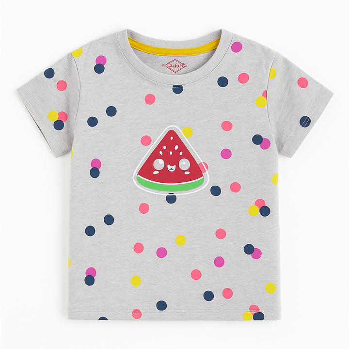 MINI CHARM KIDS T- SHIRT WATERMELON POLKA DOTS GREY 9-10Y
