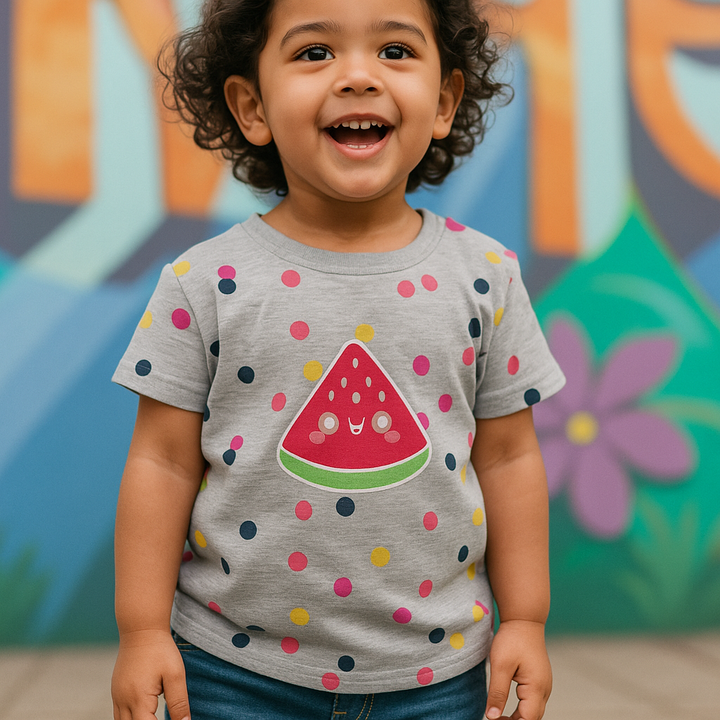 MINI CHARM KIDS T- SHIRT WATERMELON POLKA DOTS GREY 9-10Y