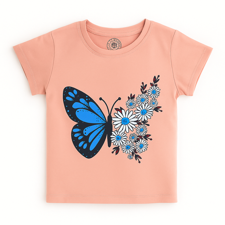 MINI CHARM KIDS T- SHIRT BUTTERFLY PEACH 9-10Y