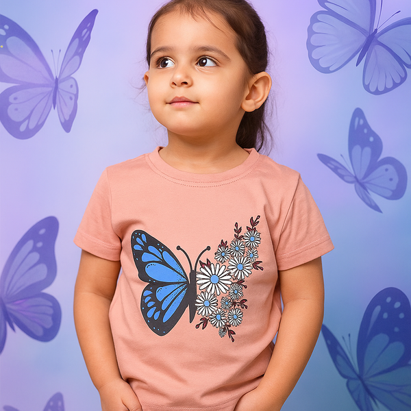 MINI CHARM KIDS T- SHIRT BUTTERFLY PEACH 9-10Y