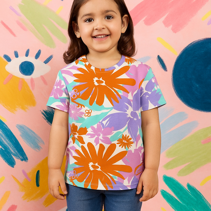 MINI CHARM KIDS T- SHIRT FLOWERS MULTI COLOURS 9-10Y