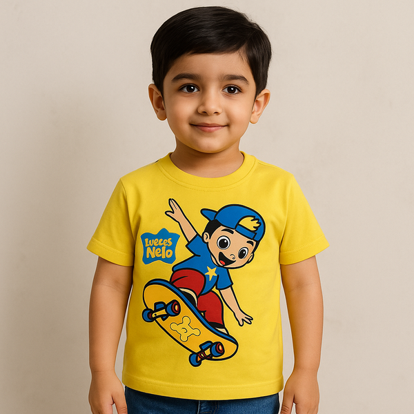 Kids Cotton T-Shirt Skating Yellow - Mini Champ
