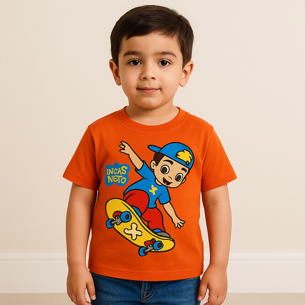 Kids Cotton T-Shirt Skating Orange - Mini Champ
