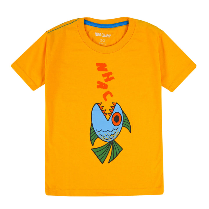 FINERY KIDS COTTON T-SHIRT PIRANHA FISH YELLOW 11-12 Y