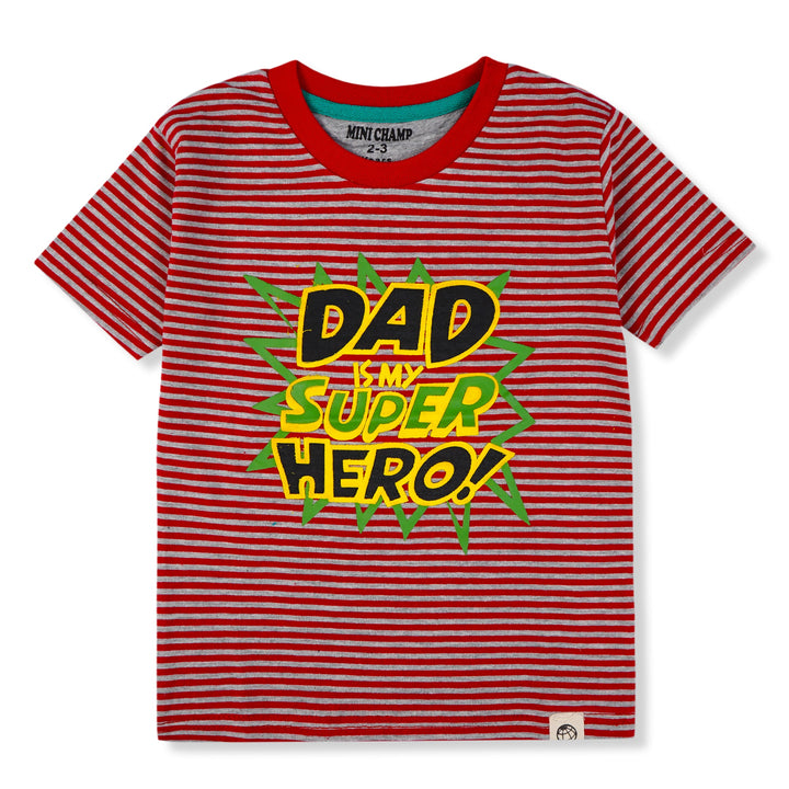 FINERY KIDS COTTON T-SHIRT DAD IS SUPER HERO RED STRIPES  11-12 Y