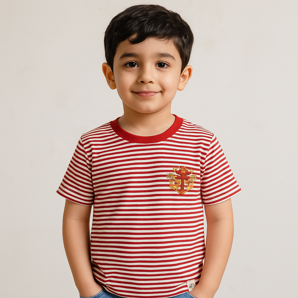 Kids Cotton T-Shirt Pacific Stripes Red - Mini Champ