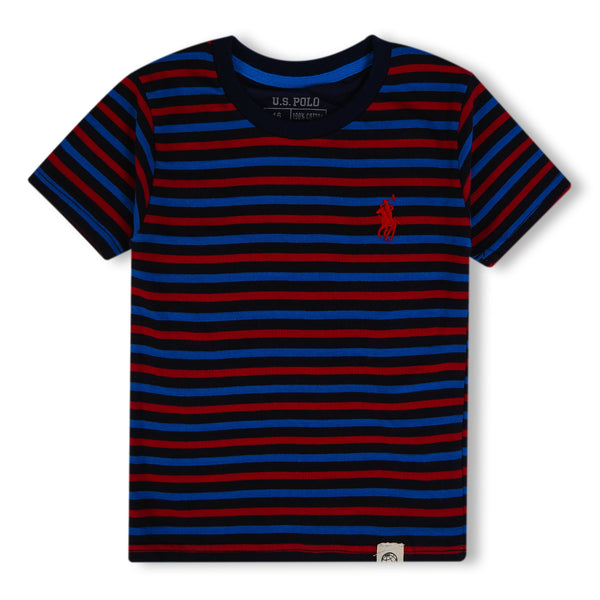 FINERY KIDS COTTON T-SHIRT MULTI STRIPES POLO BLACK 11-12 Y