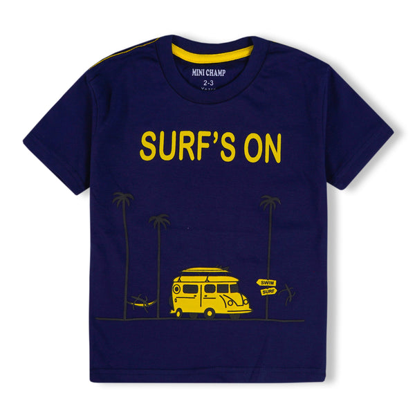 FINERY KIDS COTTON T-SHIRT SURF ON NAVY BLUE 9-10 Y