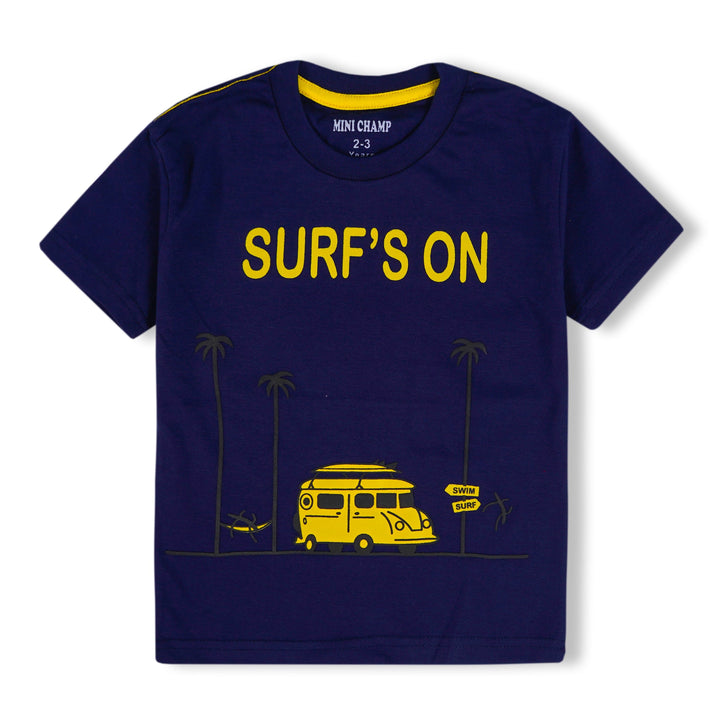 FINERY KIDS COTTON T-SHIRT SURF ON NAVY BLUE 9-10 Y