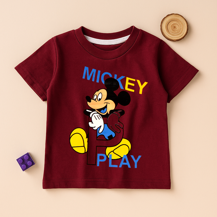 FINERY KIDS COTTON T SHIRT MICKY MAROON 11-12Y