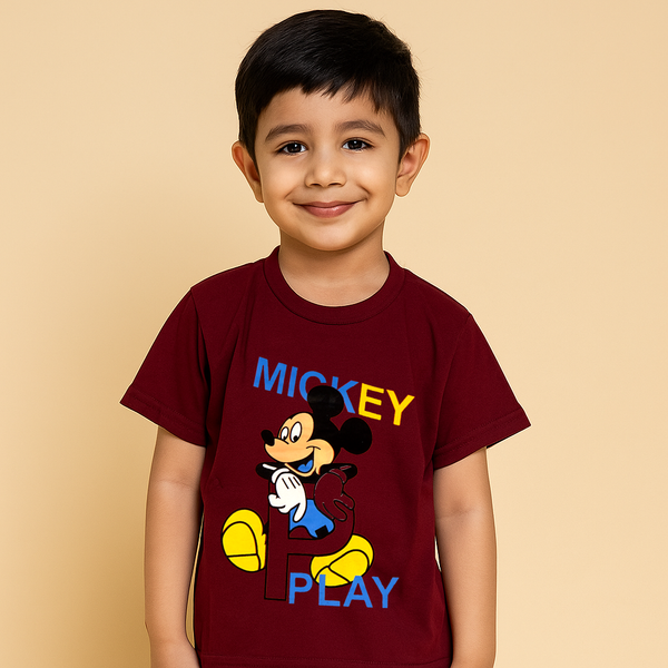 FINERY KIDS COTTON T SHIRT MICKY MAROON 11-12Y