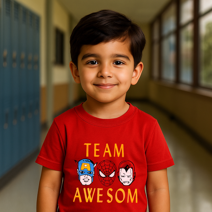 FINERY KIDS COTTON T SHIRT SUPERHEROS TEAM RED 11-12Y