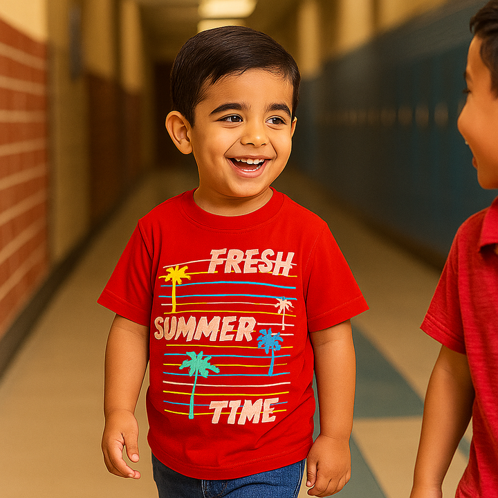 FINERY KIDS COTTON T SHIRT FRESH SUMMER TIME RED 11-12Y