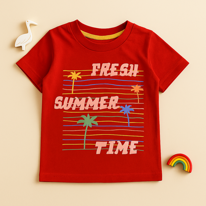 FINERY KIDS COTTON T SHIRT FRESH SUMMER TIME RED 11-12Y