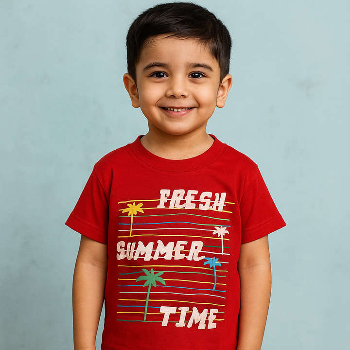 FINERY KIDS COTTON T SHIRT FRESH SUMMER TIME RED 11-12Y